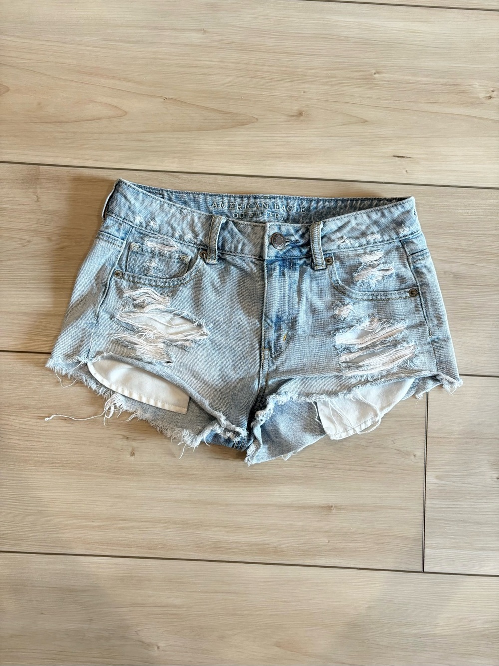 American Eagle Outfitters Y2K Light Blue Distressed Denim Cutoff Booty Shorts